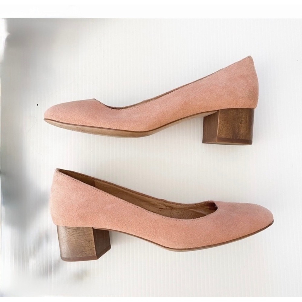 Madewell The Mira Heel Pump Women 9.5 Pink Good Suede Wood Block Heel Shoes